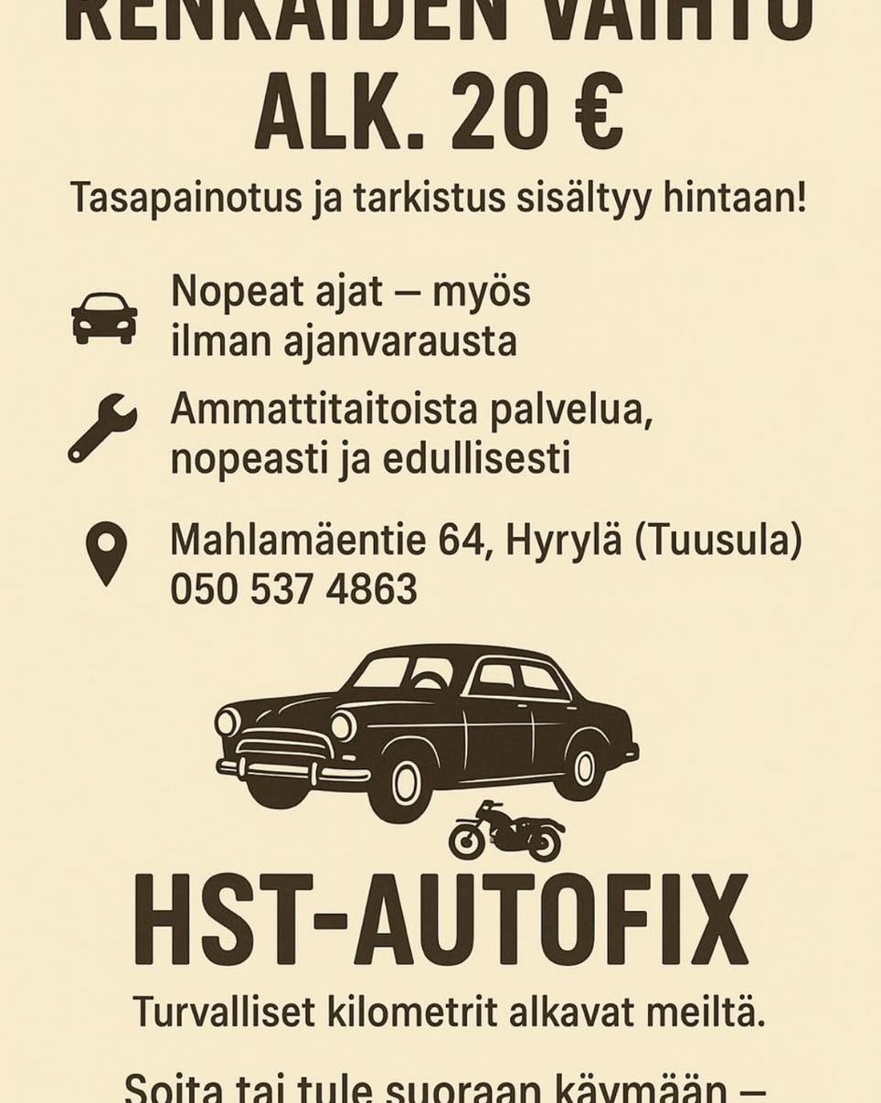 Renkaiden vaihto tarjous